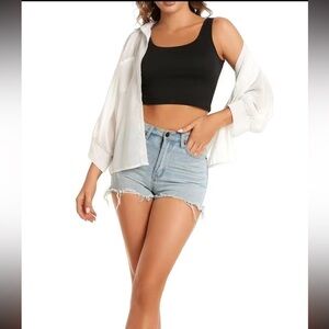 Black Sleeveless Crop Tank Top, size Large